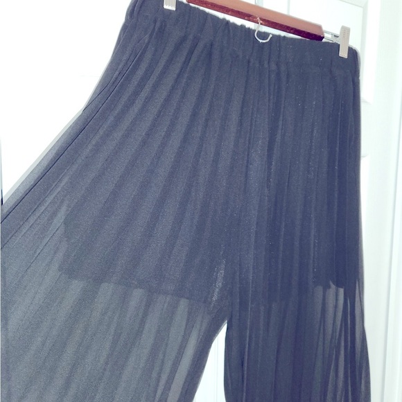 NWOT Palazzo Chiffon Pleated High Waist Pants, Wide-Leg Loose Maxi Fit, XL - Picture 12 of 15